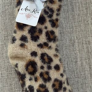 Alexa Rose Leopard Print Fuzzy Socks - Cream/Brown/Black